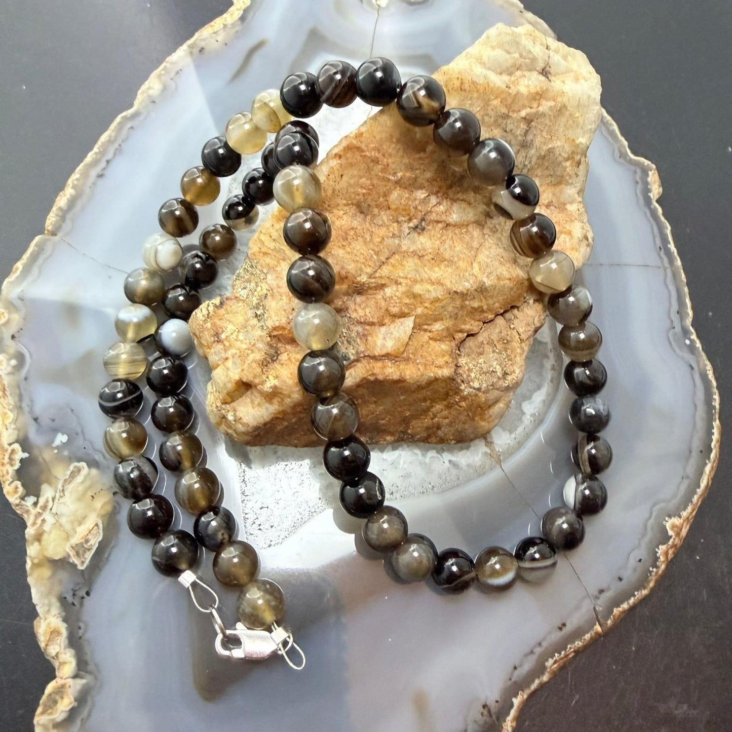 Sterling Silver Southwestern Style 8mm Smoky Quartz Beads 20" Necklace For Women