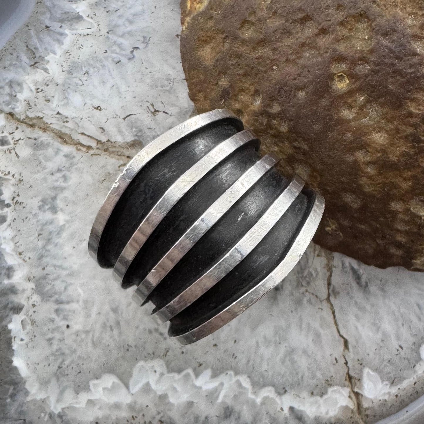 Tom Hawk Native American Sterling Silver Five Rows Band Ring Size 11.25 For Men
