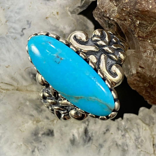 Carolyn Pollack Southwestern Style Sterling Silver Oval Blue Turquoise Decorated Ring For Women
