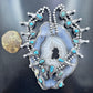 Vintage Native American Silver Kingman Turquoise Squash Blossom Necklace 28"