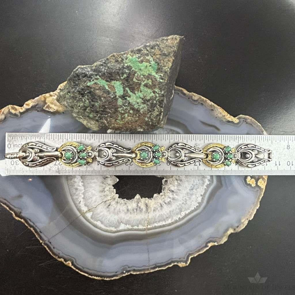 Carolyn Pollack Sterling Silver &Brass w/Green Turquoise Link Bracelet For Women