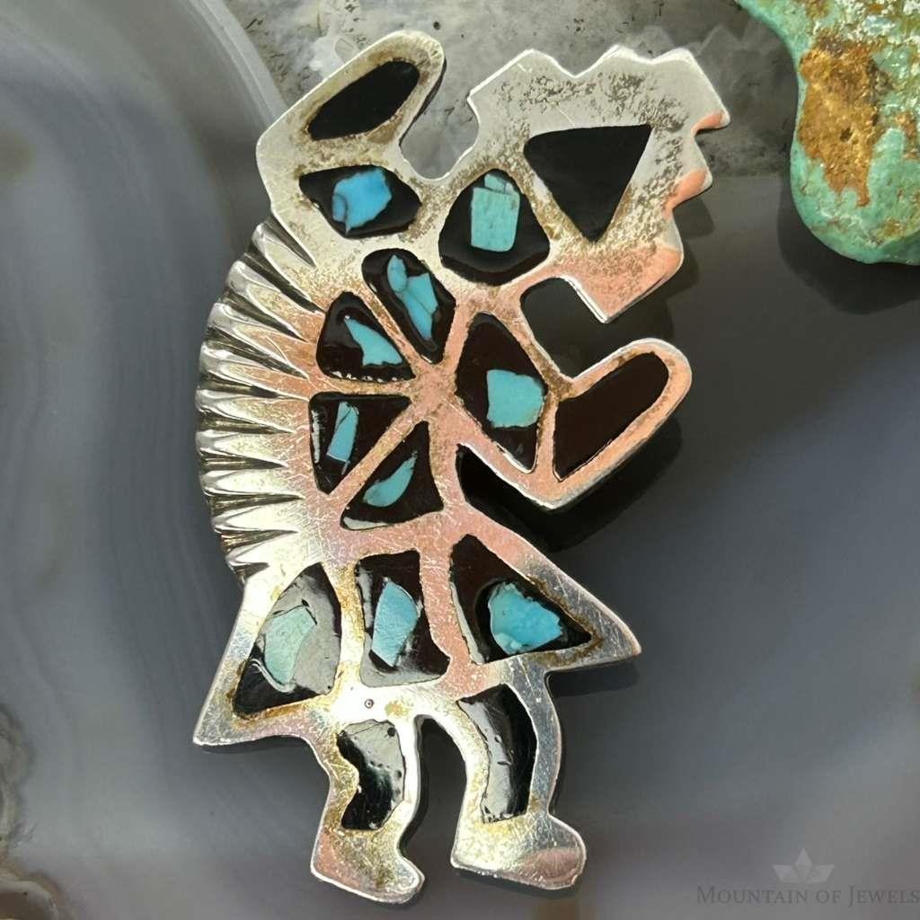 Vintage Native American Silver Turquoise Inlay Rainbow Man Brooch For Women