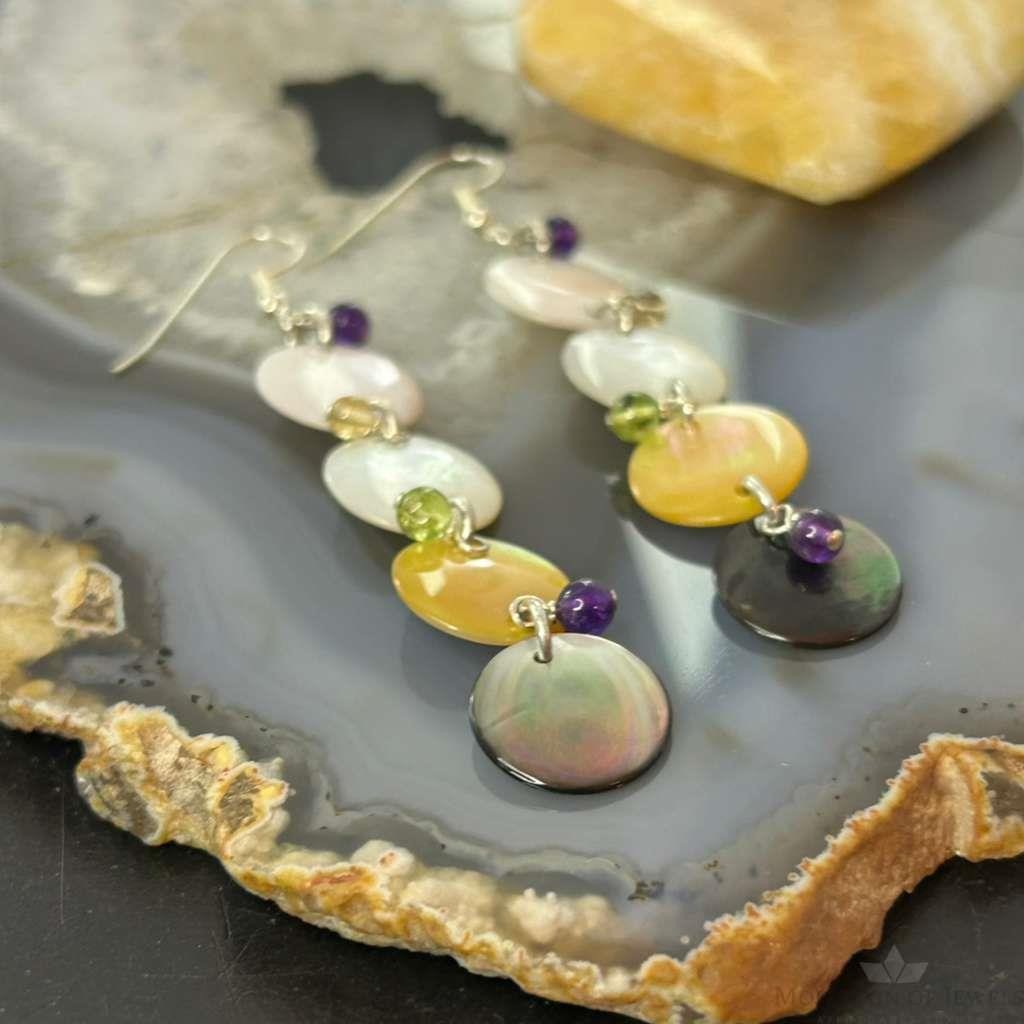 Carolyn Pollack Sterling Silver Multi MOP Color & Bead Dangle Earrings For Women