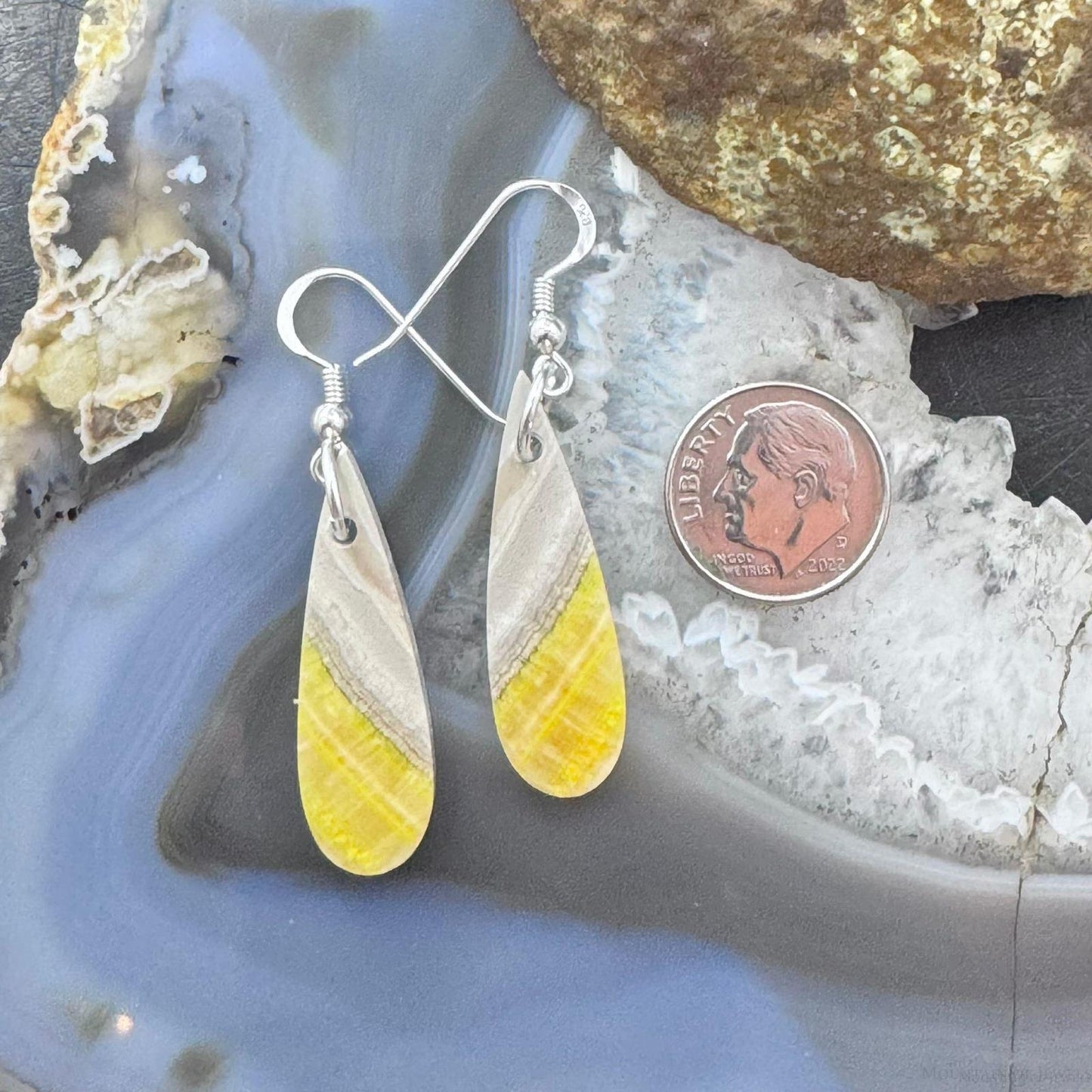 Sterling Silver Teardrop Bumblebee Jasper Slab Dangle Earrings For Women #175