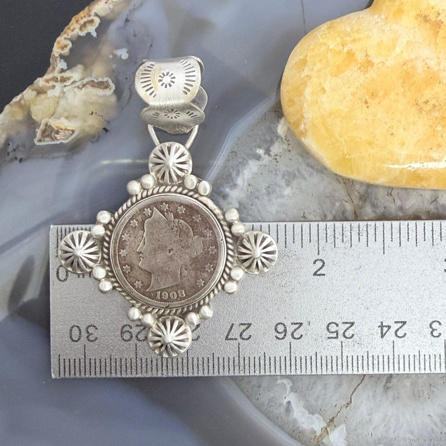 1908 Genuine US Liberty Head Nickel Decorated Unisex Sterling Silver Pendant