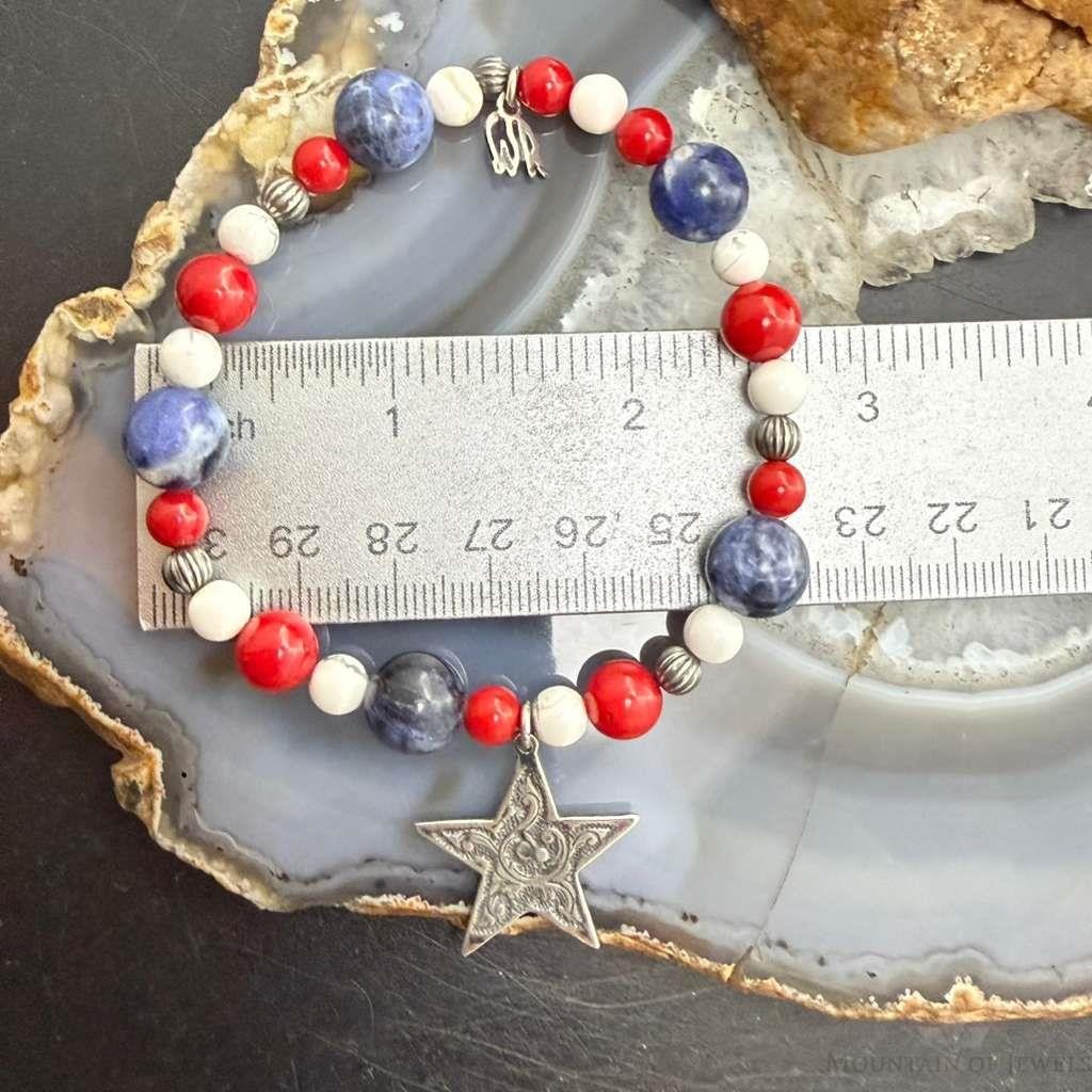 Carolyn Pollack Sterling Silver Multi Gemstone Bead w/Texas Star Charm Bracelet For Women