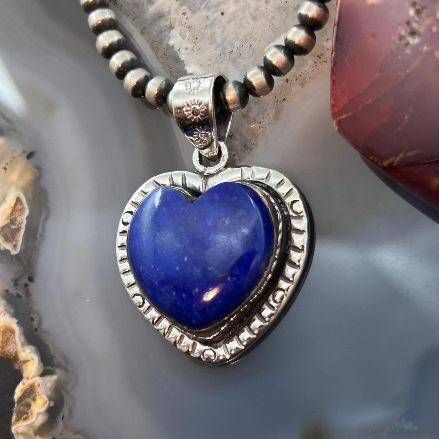 Sterling Silver Southwestern Style Lapis Heart Decorated Pendant For Women #1