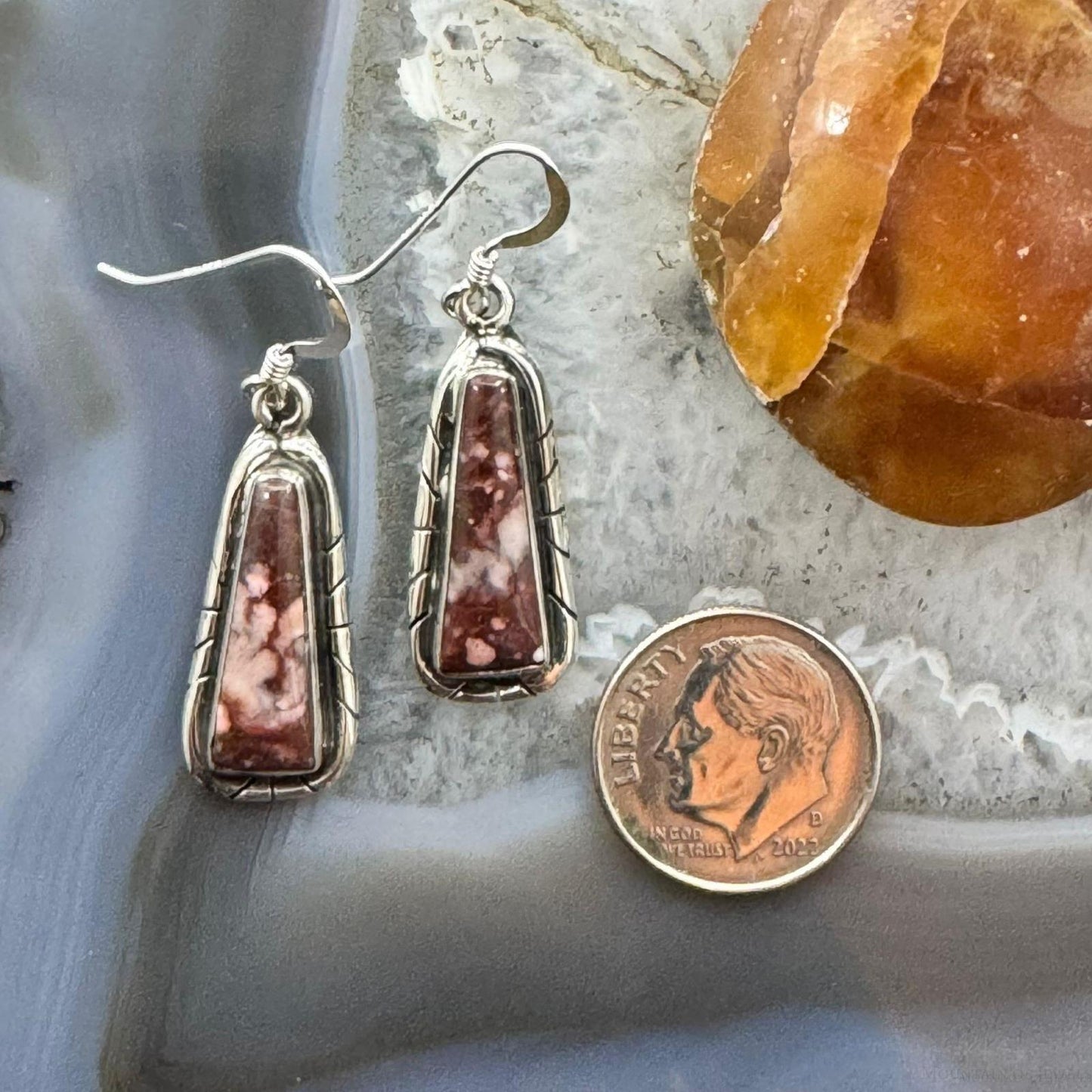 Native American Sterling Silver Trapeze Wild Horse Dangle Earrings For Women.