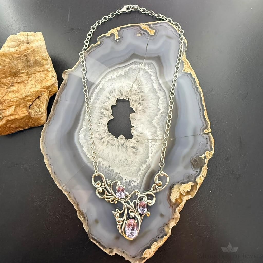 Carolyn Pollack Sterling Silver & Brass Faceted Amethyst 17.5" Swirl Decorated Necklace For Women