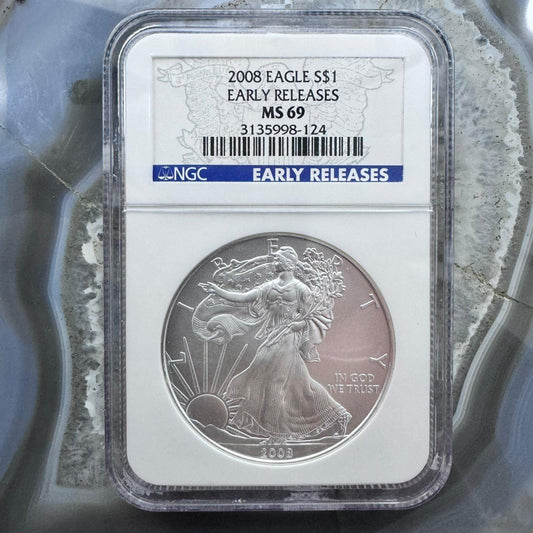 2008 US 1.0oz Early Release American Silver Eagle NGC MS69 #3135998-124EG