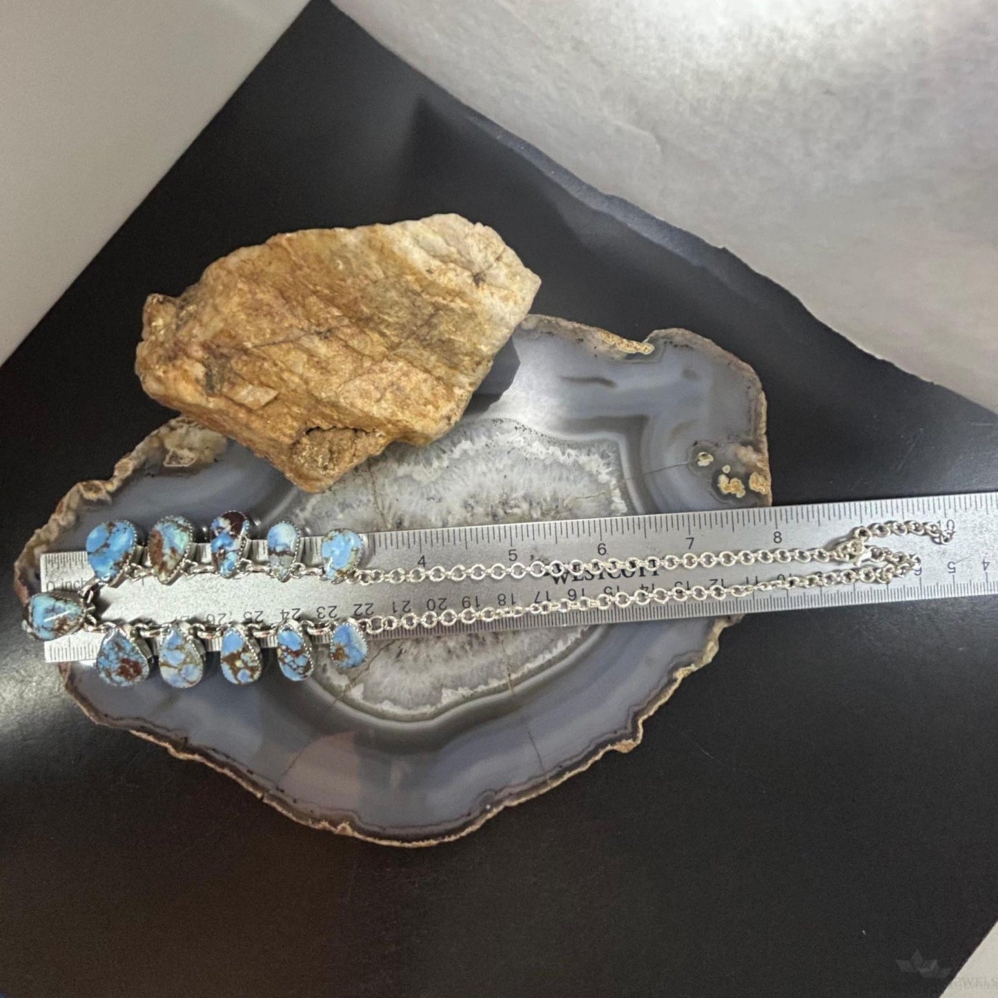 Sterling Silver Southwestern Style Teardrop Golden Hill Turquoise Necklace For Women