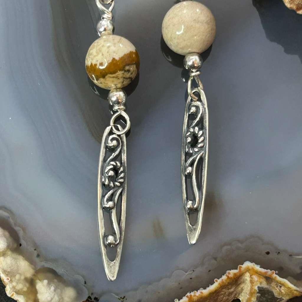 Carolyn Pollack Sterling Silver Picture Jasper Bead Decorated Dangle Earrings For Women
