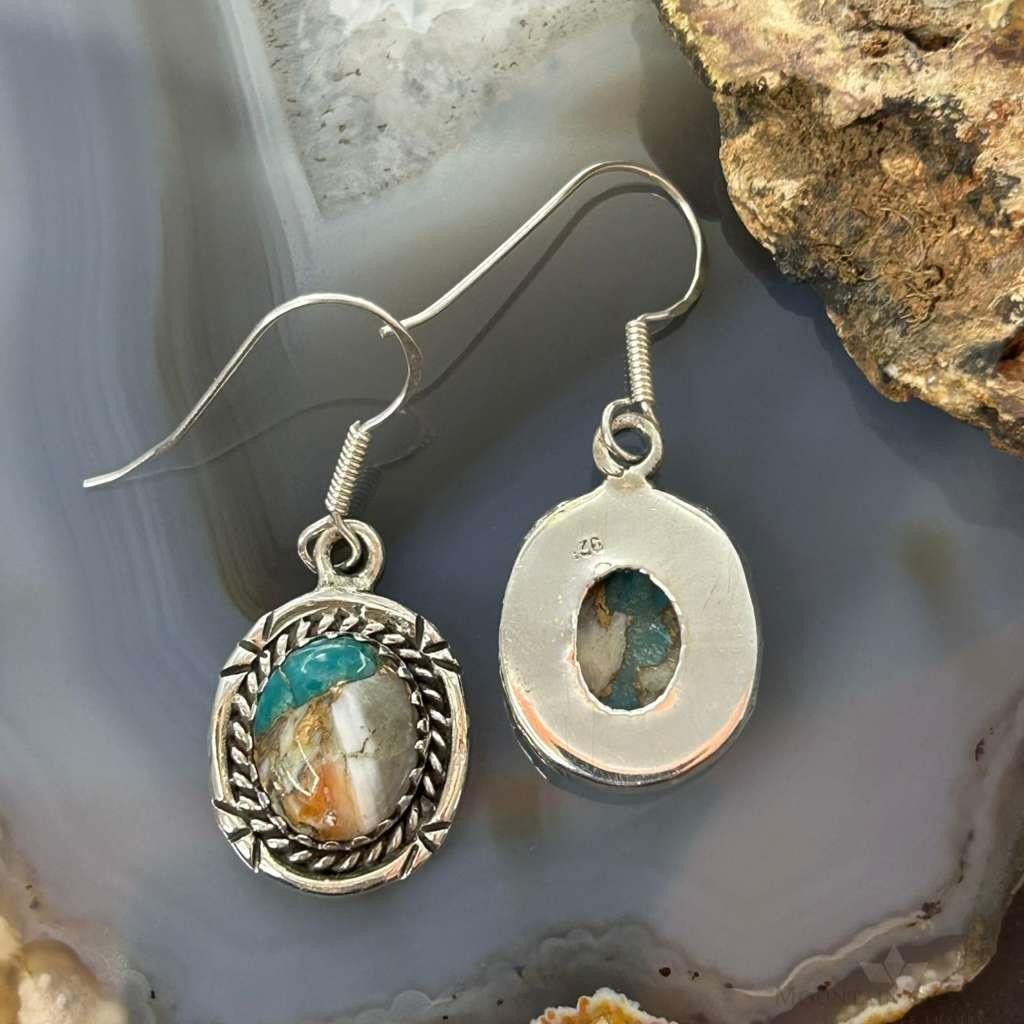 Sterling Silver Southwestern Style Spiny Oyster Turquoise Dangle Earrings For Women #3