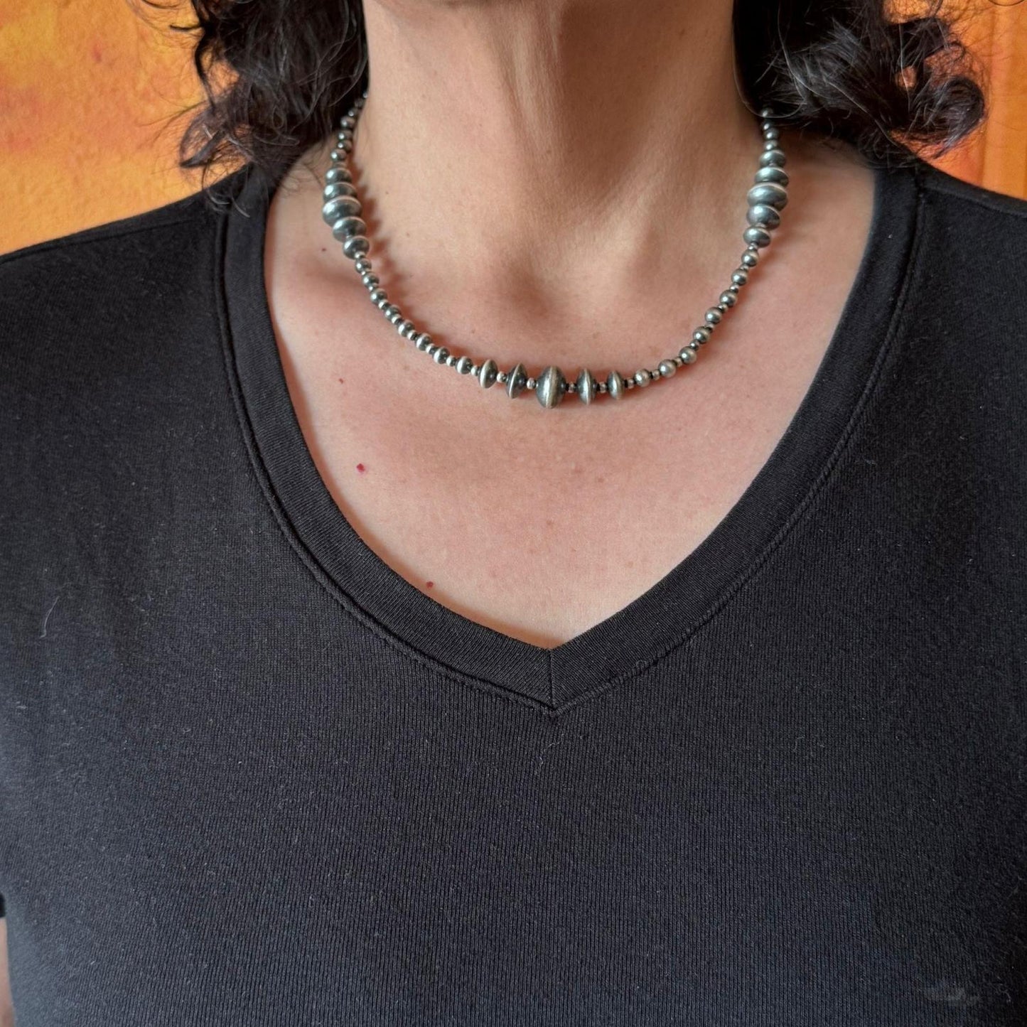 Sterling Silver Southwestern Style 2-12mm Navajo Pearl Bead 18"- 20" Necklace #2