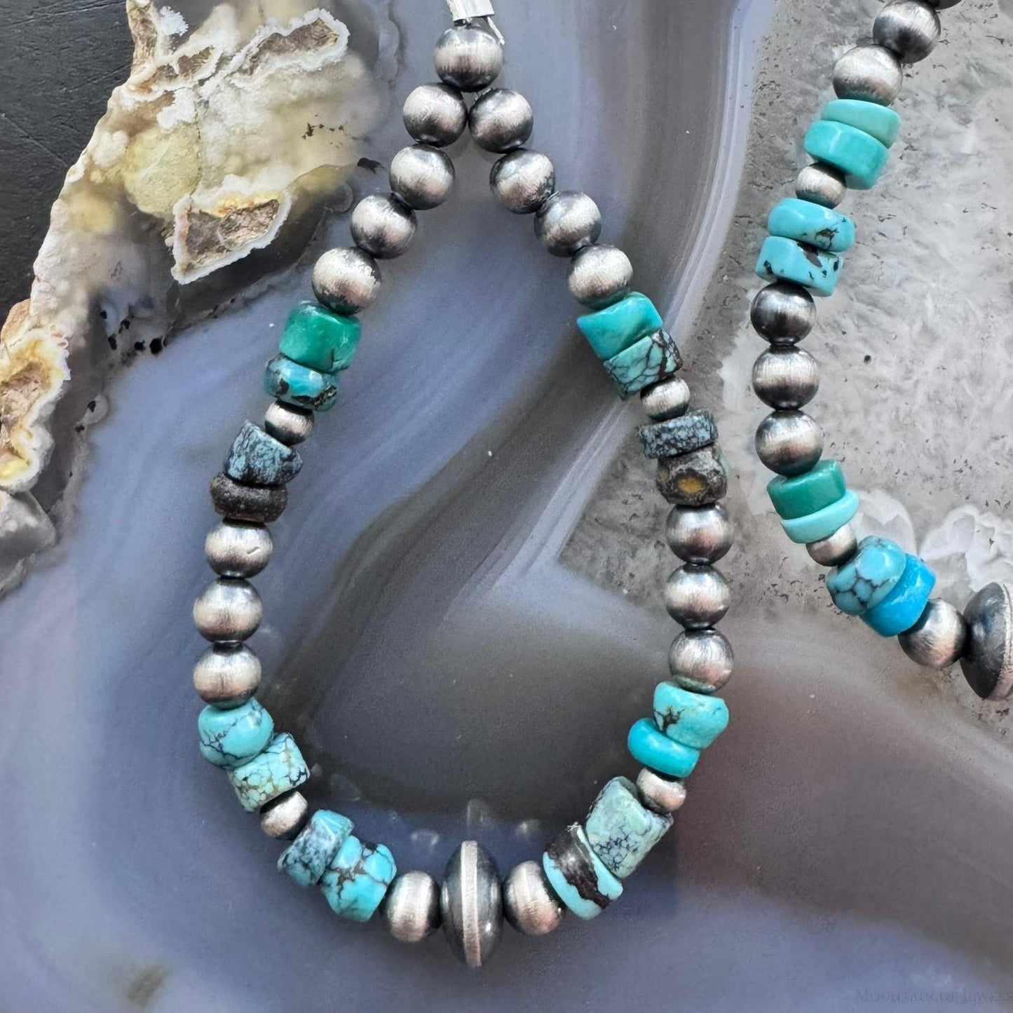Sterling Silver Southwestern Style Navajo Pearl & Turquoise Bead Hoop Earrings For Women