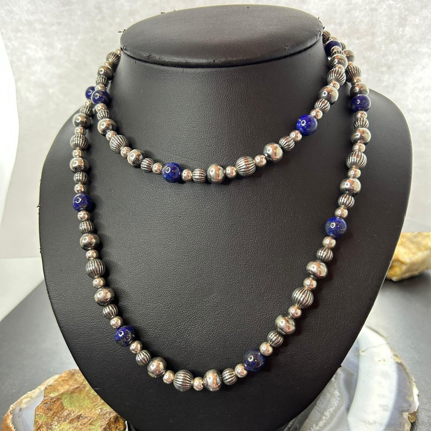 Carolyn Pollack Sterling Silver Decorated 4mm-8mm with Lapis Beads Necklace For Women