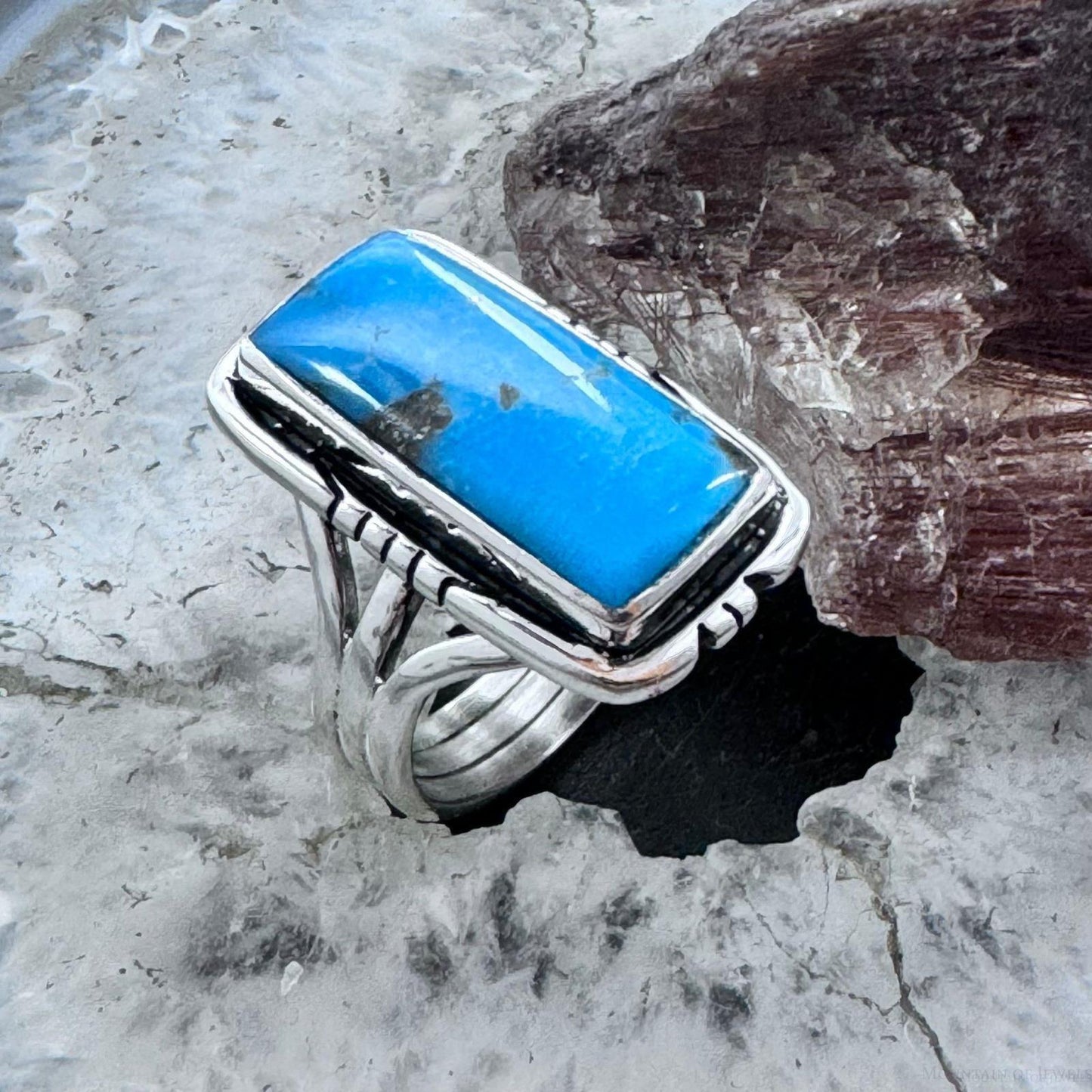 Native American Sterling Silver Turquoise Bar Ring Size 9.5 For Women