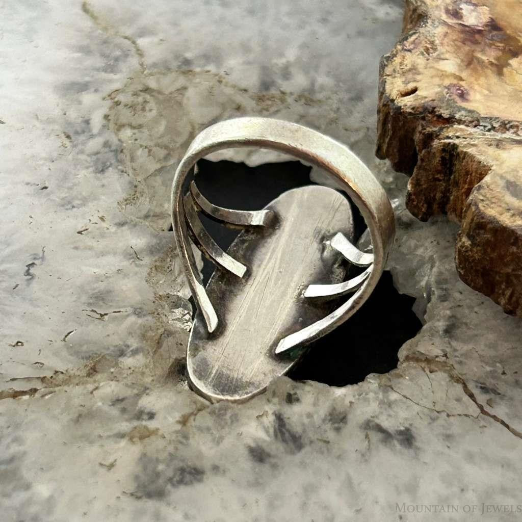 Vintage Native American Silver Oval Turquoise Split Shank Ring Size 8.5 For Women