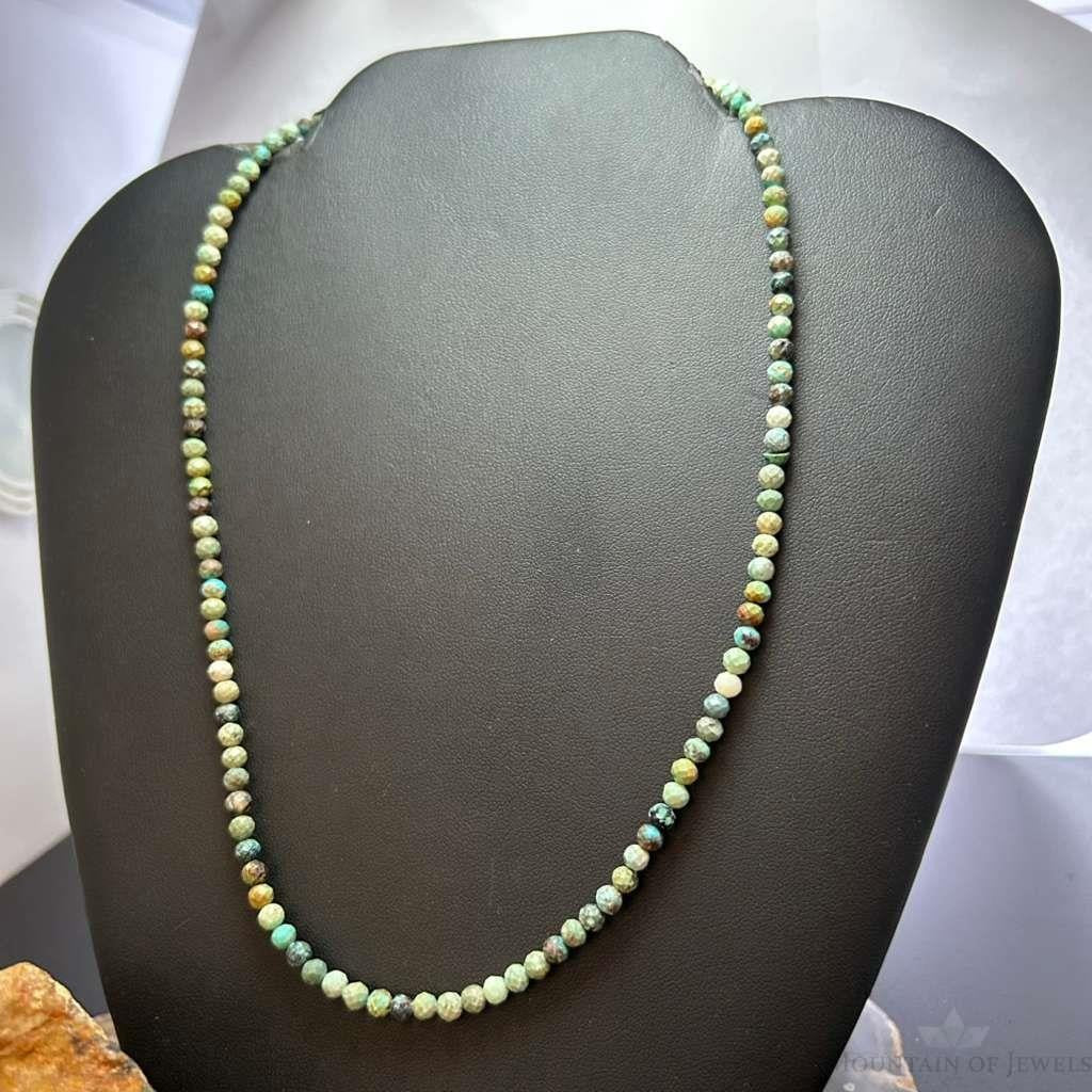 Sterling Silver 4mm Faceted Hubei Turquoise Beads 18" Necklace For Women