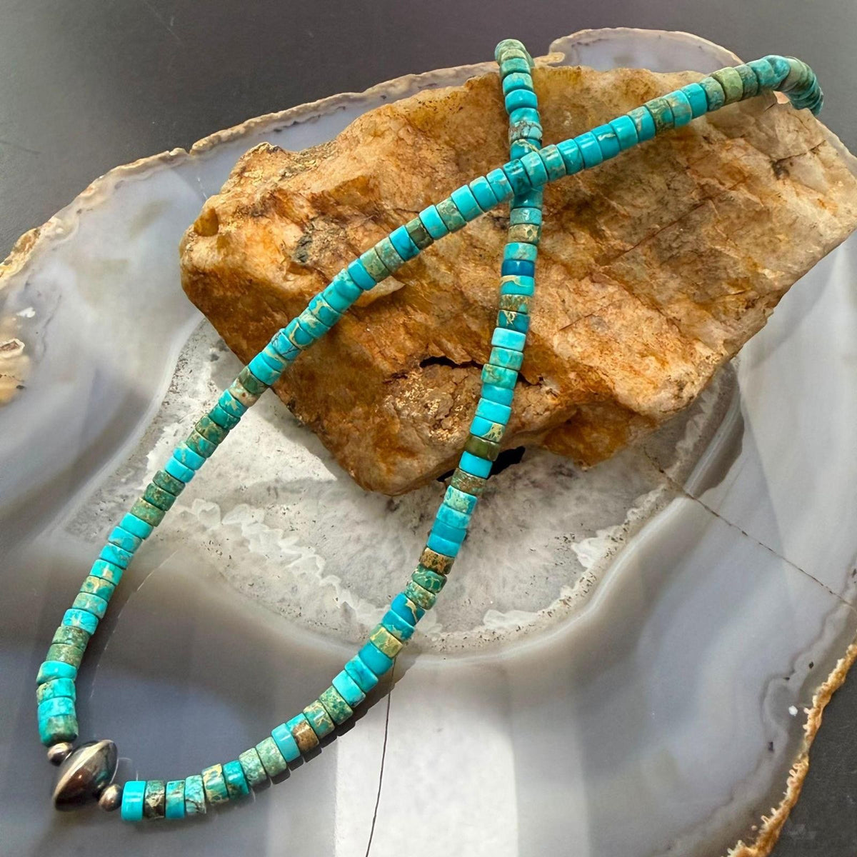 Sterling Silver Turquoise and Navajo Pearl Beads 17" Necklace For Women