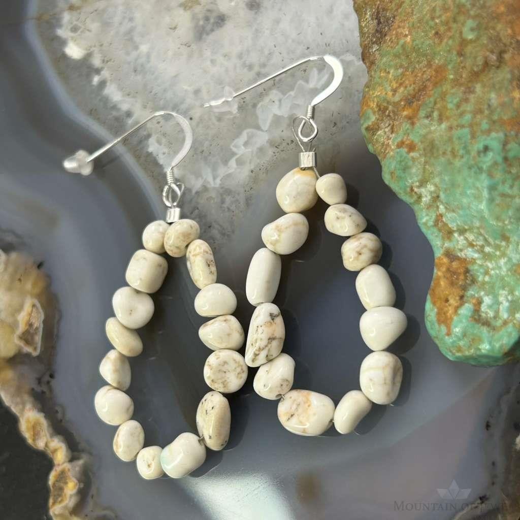 Sterling Silver Natural Wild Horse Beads Hoop Dangle Earrings For Women