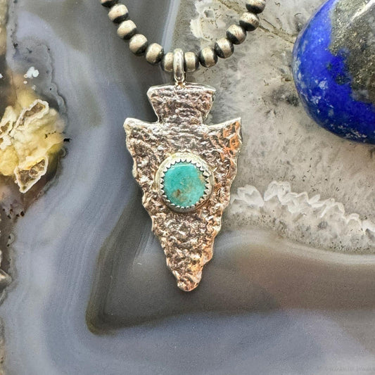 Gary Custer Native American Navajo Sterling Silver Tufa Cast Turquoise Arrowhead Unisex Pendant #3