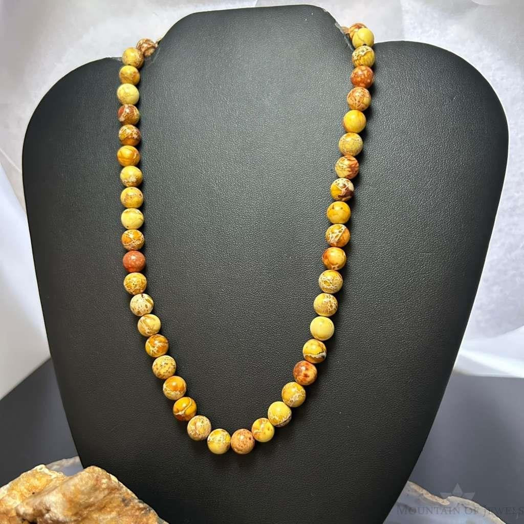 Sterling Silver 8mm Round Snakeskin Jasper 16" Necklace For Women