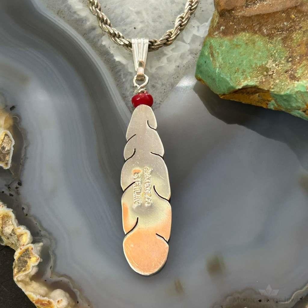 Anthony Gatewood Sterling Silver Coral Beads Feather Pendant For Women