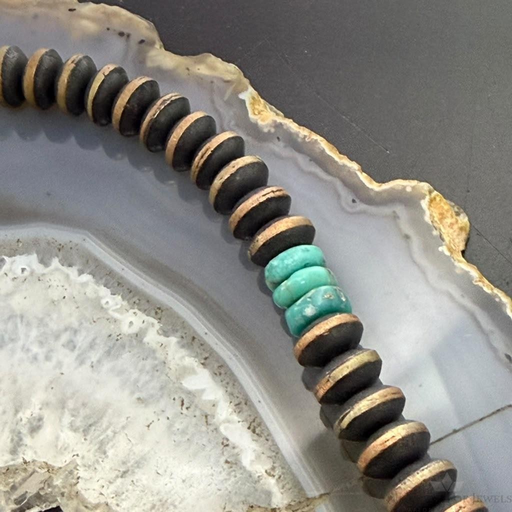 Southwestern Style 8mm Copper Navajo Pearl Saucer & Turquoise 18"-20" Necklace