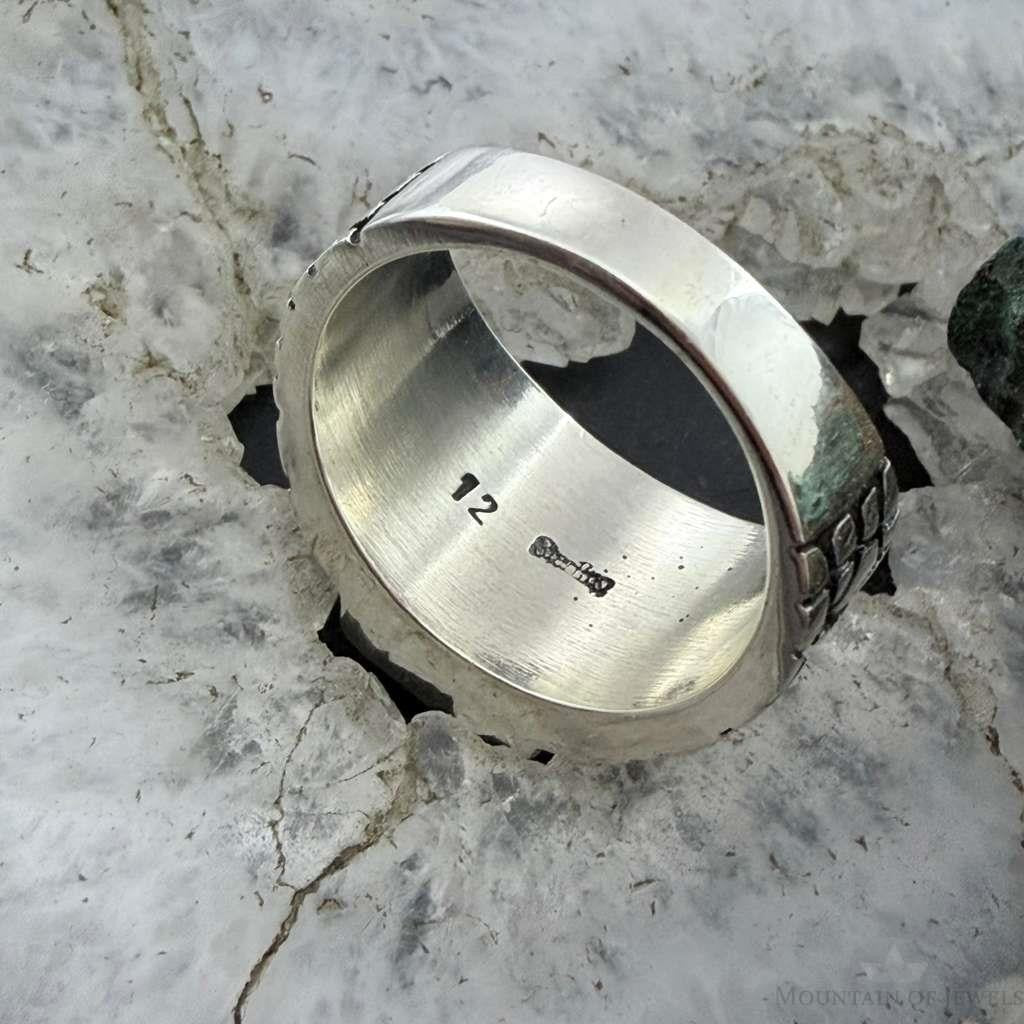 Native American Sterling Silver Ribbon Boulder Turquoise Ring Size 12 For Men