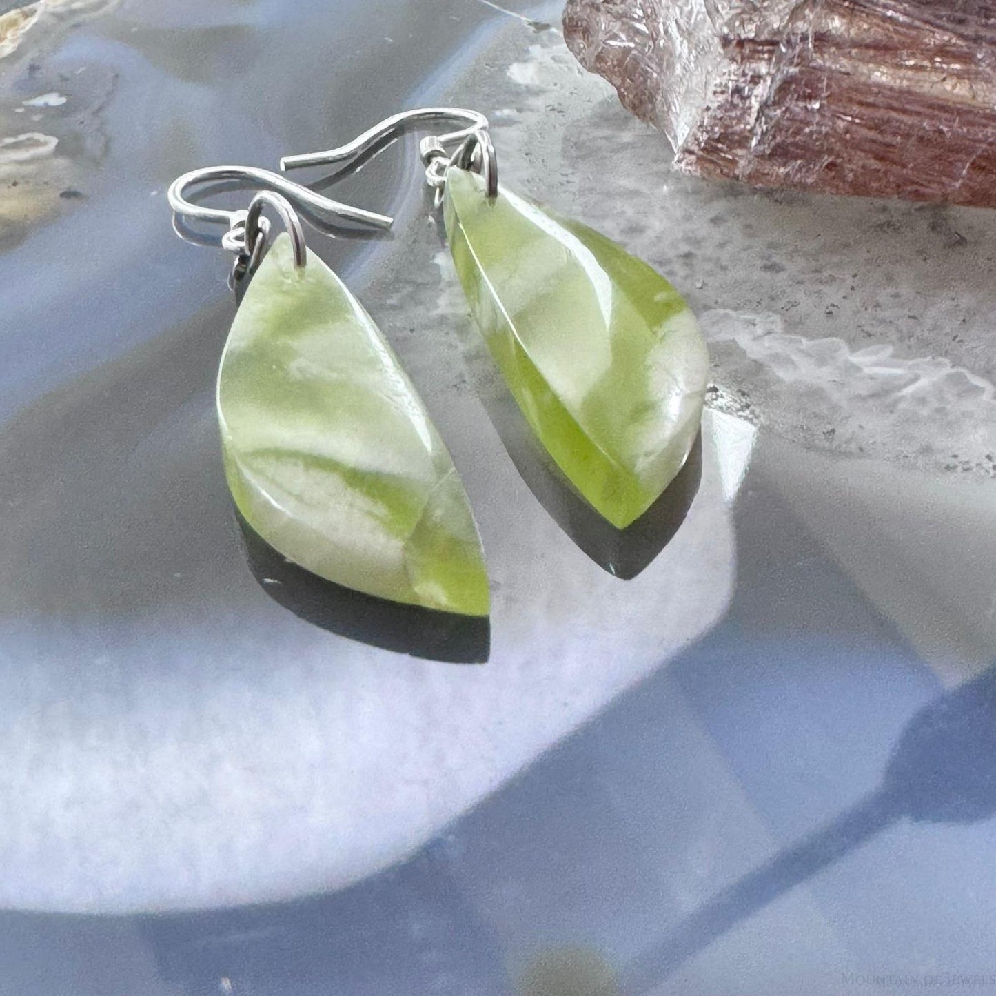 Sterling Silver Half-moon Shape Vesuvianite Slab Dangle Earrings For Women #234