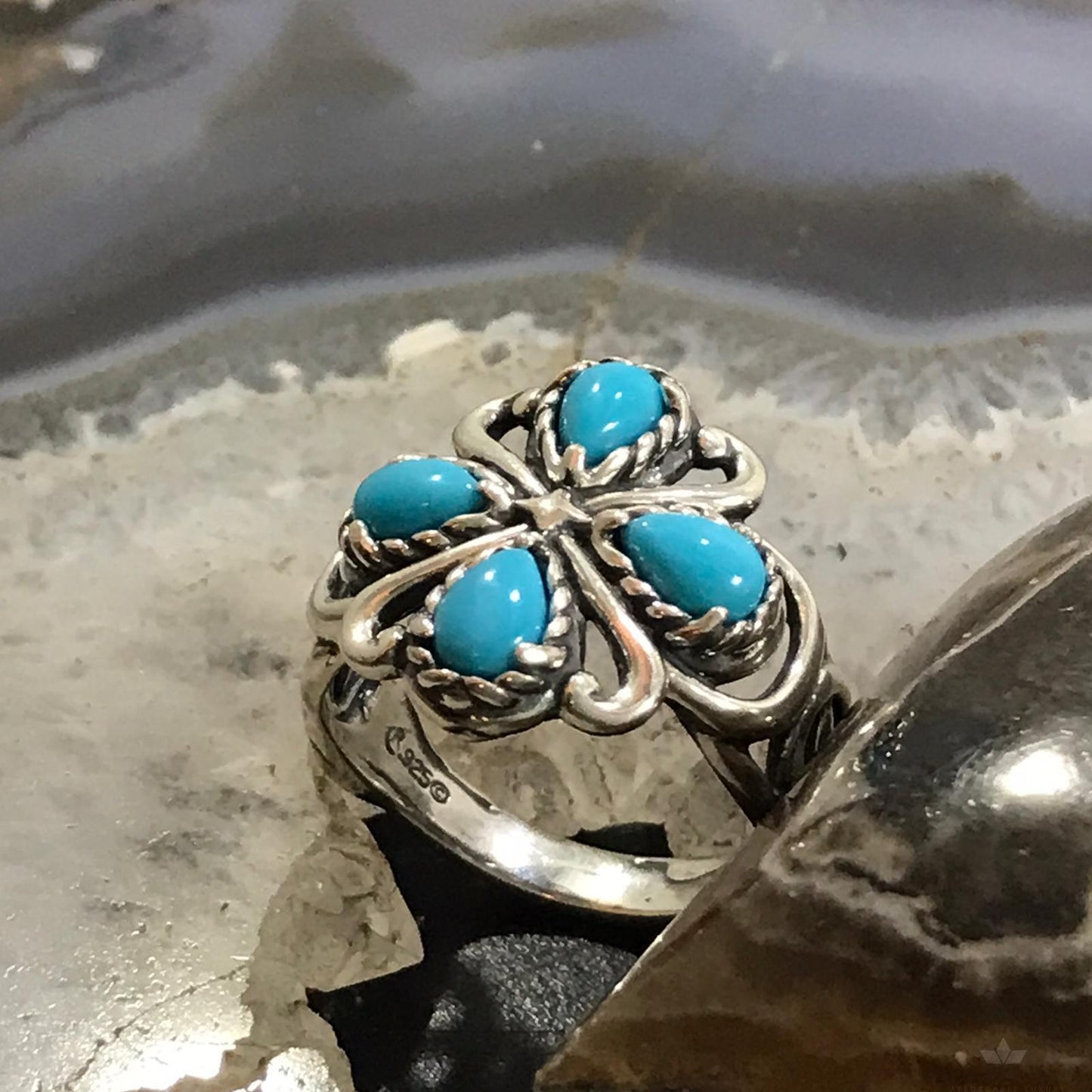 Carolyn Pollack Sterling 4  Silver Sleeping Beauty Turquoise Cluster Ring Size 9 For Women