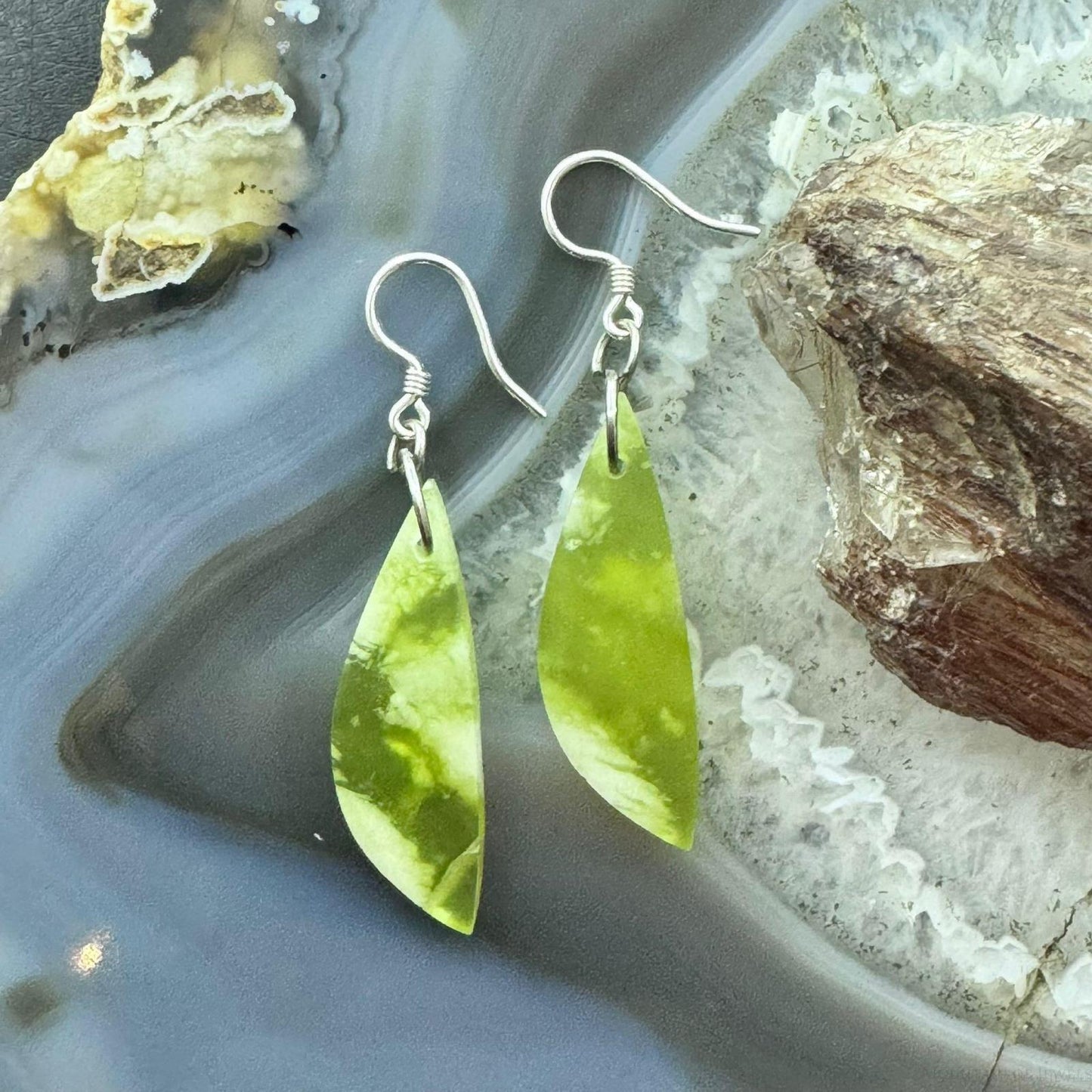 Sterling Silver Half-moon Shape Vesuvianite Slab Dangle Earrings For Women #234