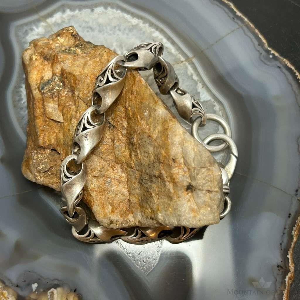 Sterling Silver Swirl Link Fashion 9" Bracelet/Anklet For Women