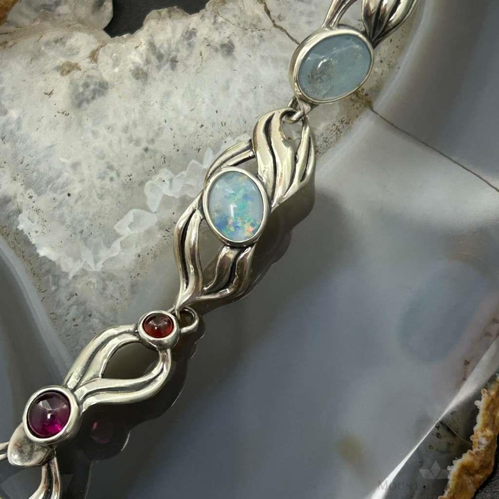 Carolyn Pollack Sterling Silver Multi-Gemstone Link Foldover Bracelet For Women