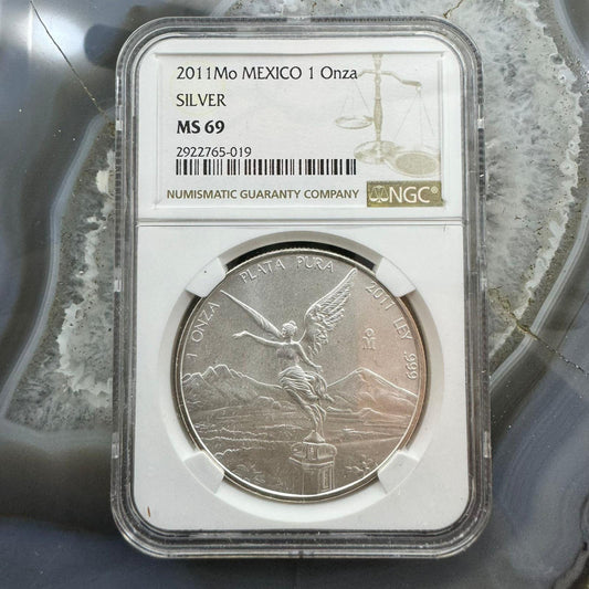 2011 Mexico 1.0ozt .999 Fine Silver Round NGC MS69 #2922765-019 Beautiful