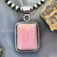 Native American Sterling Silver Rectangle Pink Conch Decorated Pendant For Women #1