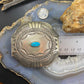 Vintage Native American Sterling Silver Heavy Stamped W/Turquoise Belt Buckle