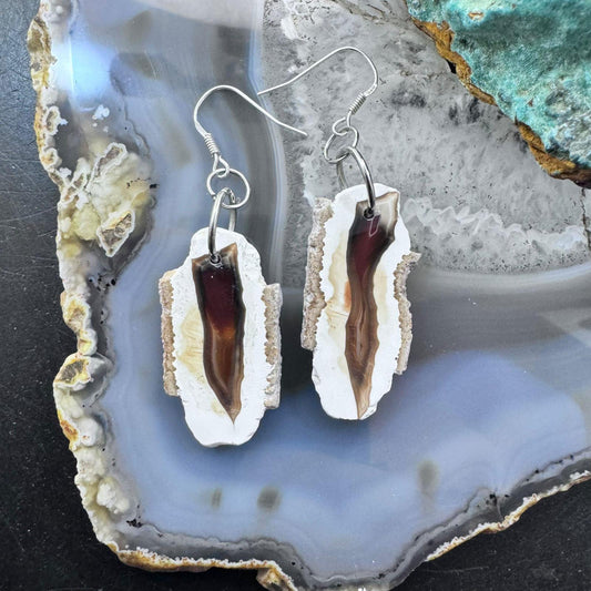 Sterling Silver Agate Slab Dangle Earrings For Women #350