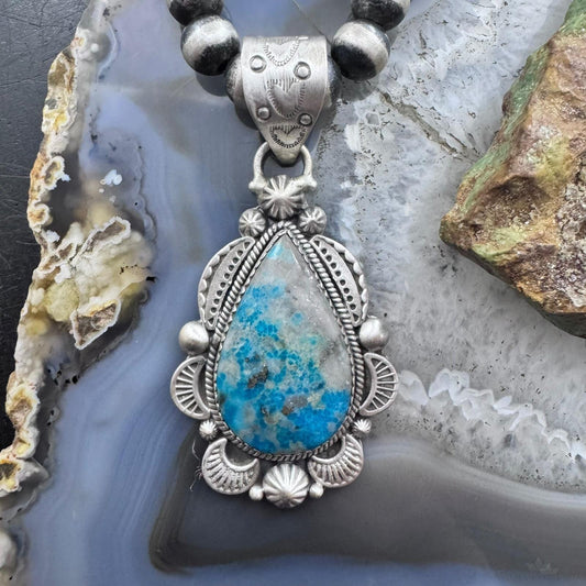 Sterling Silver Southwestern Style Teardrop Iranian Turquoise Decorated Pendant For Women
