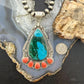 Sterling Silver Southwestern Style Teardrop Malachite Chrysocolla & Spiny Oyster Pendant For Women