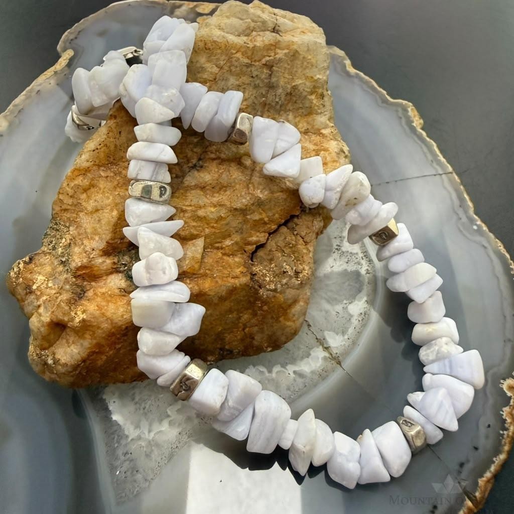 Carolyn Pollack Sterling Silver Natural Blue Lace Agate Bead 16"-19" Necklace For Women