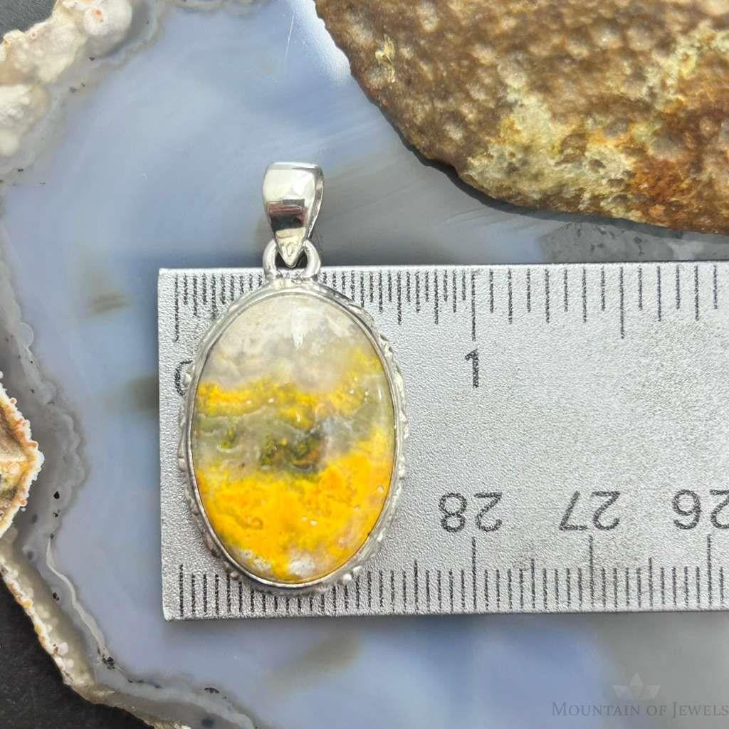 Sterling Silver Southwestern Style Oval Yellow Jasper Pendant For Women #1