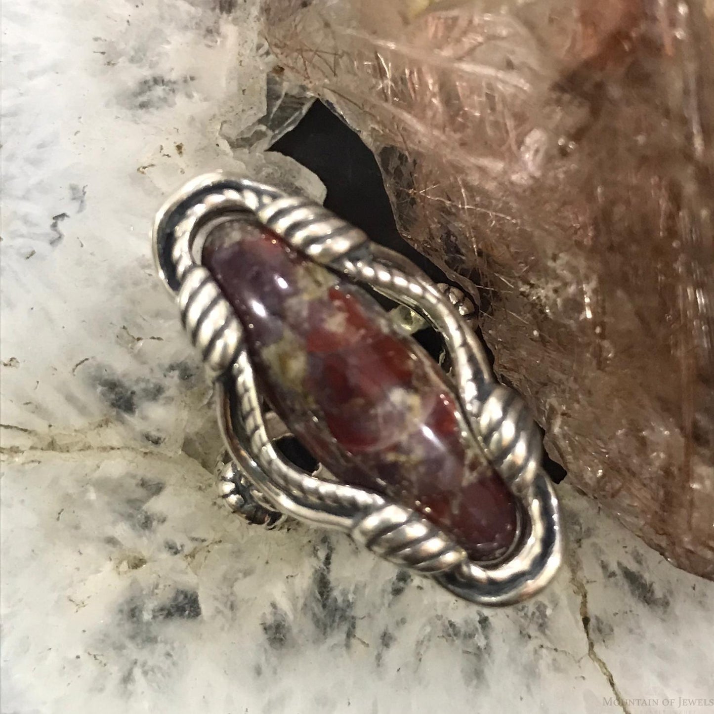 Carolyn Pollack Sterling Silver Marquise Spotted Red Jasper Ring Size 5 For Women