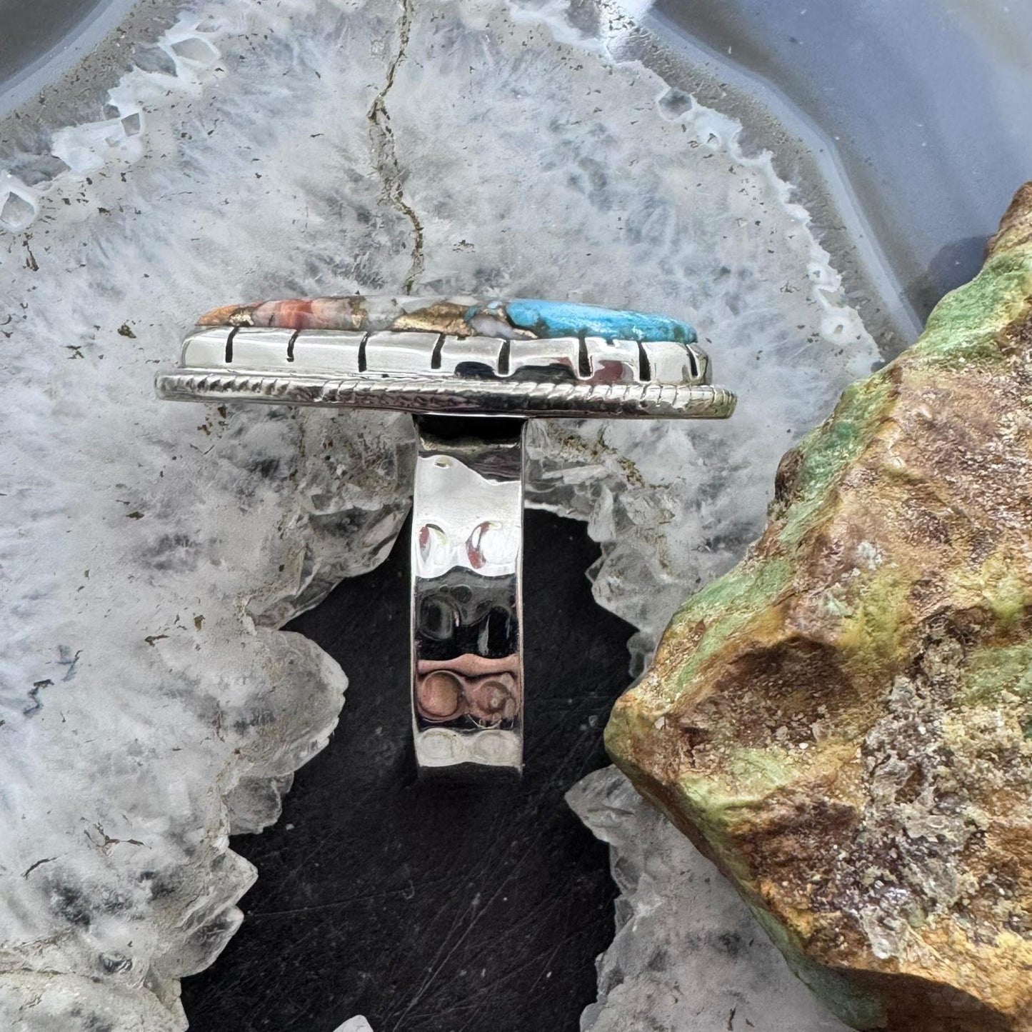 Sterling Silver Southwestern Style Teardrop Composite Spiny Oyster Turquoise Ring 10.75 For Women