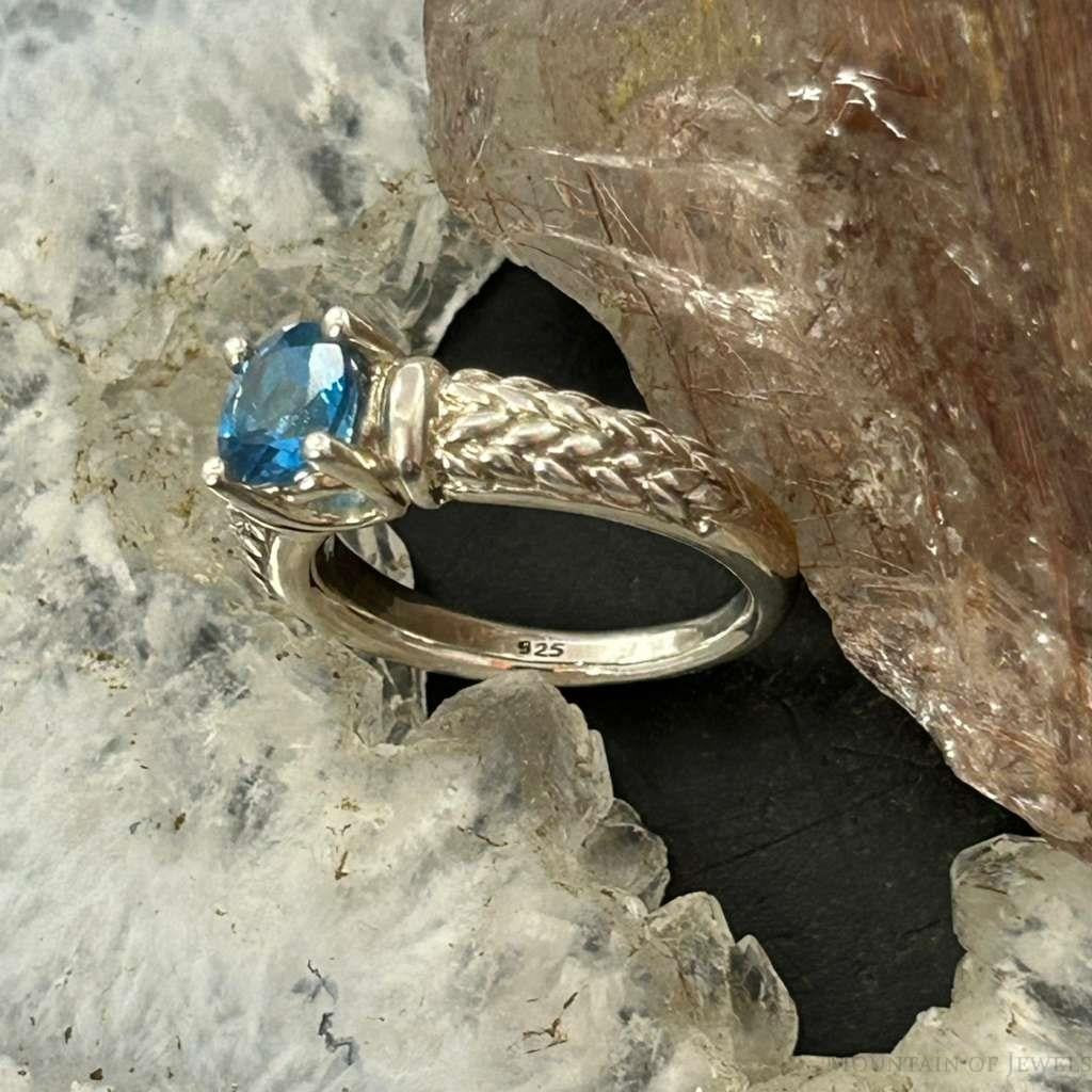 Carolyn Pollack Sterling Silver Faceted Blue Topaz Decorated Ring Size 7 For Women
