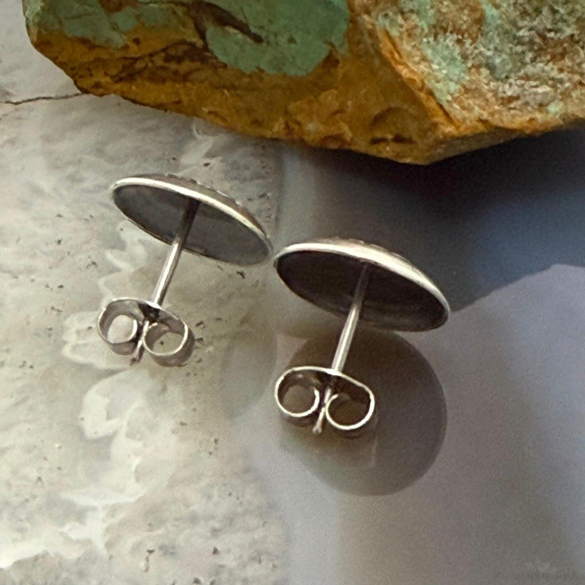 Native American Sterling Silver Round Stamped Concho Stud Earrings For Women