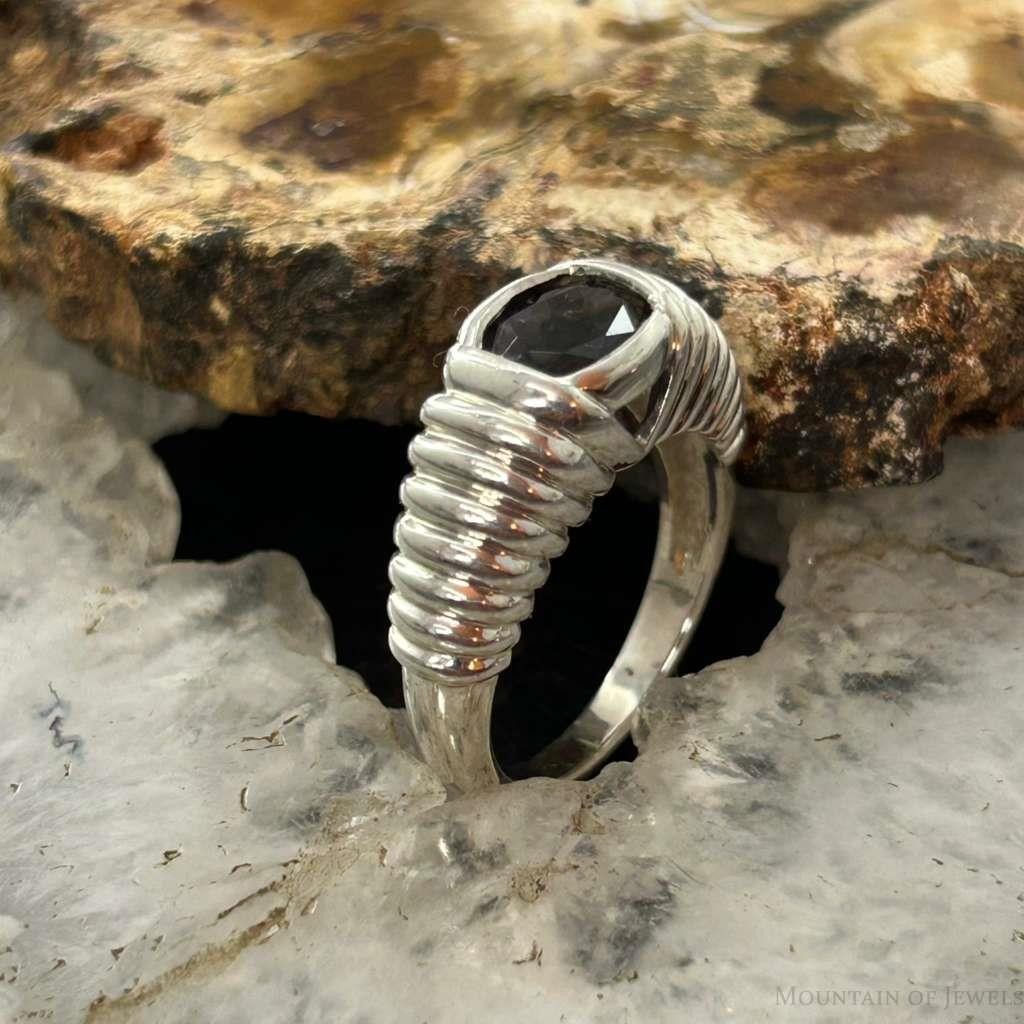 Carolyn Pollack Sterling Silver Faceted Sapphire Decorated Ring For Women