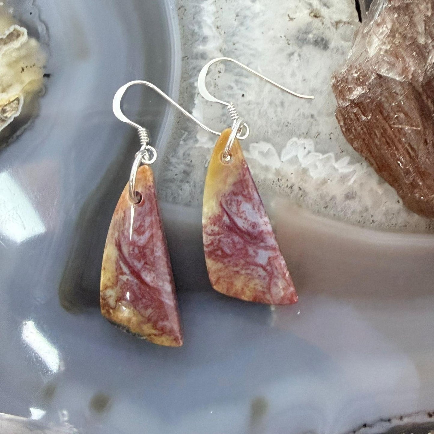 Sterling Silver Triangle Plum Moss Agate Slab Dangle Earrings For Women #506
