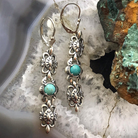 Carolyn Pollack Sterling Silver Turquoise Dot Decorated Dangle Earrings For Women